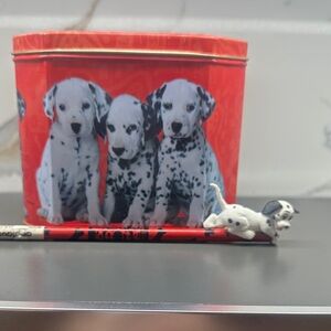 Vintage Disney 101 Dalmatians Puppy Tin & Applause Pencil w/ Topper